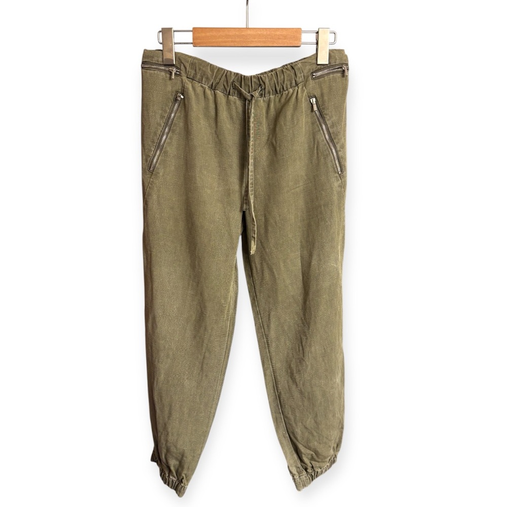 Zara Olive Green Women's Linen Mix Jogger Pants - Picture 3 of 6
